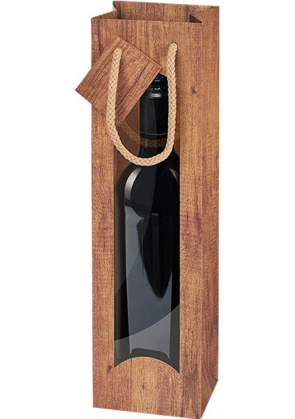 Flaschentüte mit Sichtfenster Timber (Holzoptik) für 1 Flasche